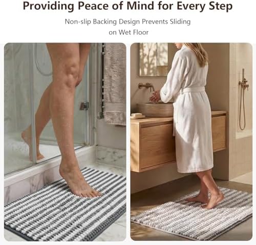 Chenille Bathroom Rug Non Slip Washable, Absorbent Bath Mat - Image 3