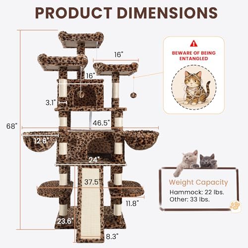 SHA CERLIN 68 Inches Multi-Level Large Cat Tree - Image 6