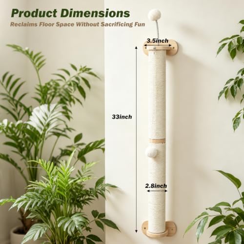 EMUST Wall Mounted Cat Scratcher 33", Sisal Kitten Scratching Post Sturdy - Image 5