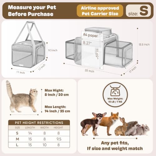 Top and 2 Sides Expandable Pet Carrier 17x11x9.5 TSA Airline Approved - Image 4