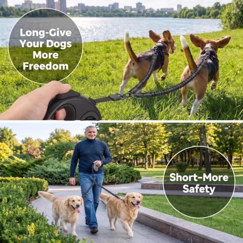 20 FT Dual Retractable Dog Leash+Poop Bags&Holder - Image 4