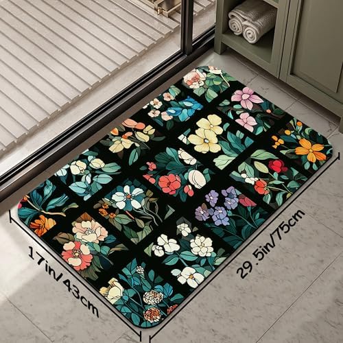 Bathroom Rug 29.5"x17", Groovy Abstract Flowers Bath Mat - Image 2