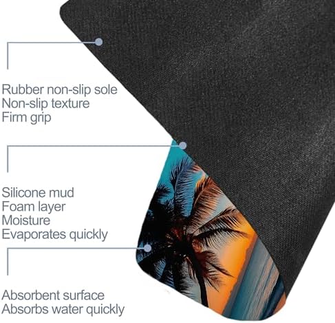 Summer Beach Sunset Bath Mat, Fast Drying Tropical Palm Tree Bathmats - Image 6