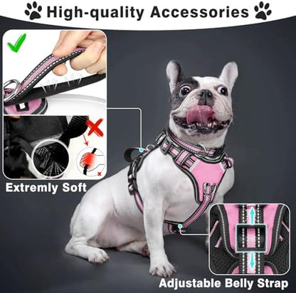 WINSEE Pet Harness Collar and Leash Set, All-in-one Reflective Dog Harness No - Image 2