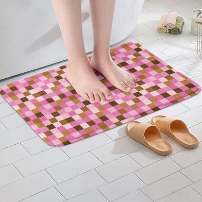 Pixel Grid Theme Bath Rug, Cartoon Gamepad Shaggy Absorbent Non Slip Floor Mat - Image 2
