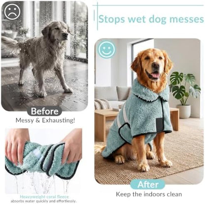 Dog Bathrobe, Super Absorbent for Small to Large Dogs, Light Green S - Image 2