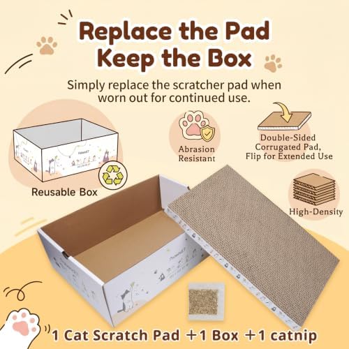 PatiencET Cat Scratch Pad with Box, Corrugated Cardboard Scratcher - Image 3