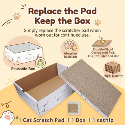 PatiencET Cat Scratch Pad with Box, Corrugated Cardboard Scratcher - Image 3