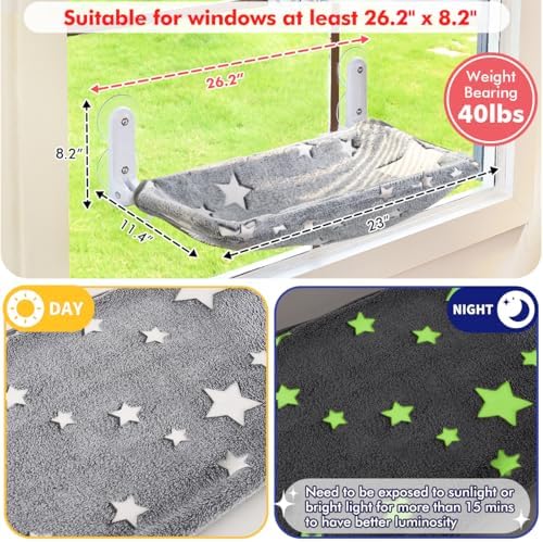 Zoratoo 2PC Glowing Star Cat Window Perch, Foldable Cordless Pet Hammock - Image 4