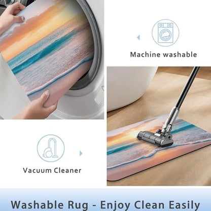 Sunset Beach Bathroom Mat, Non-Slip Rubber Backing Thin Low-Profile Bath Rug - Image 5