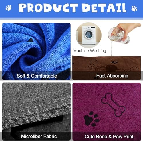 Chumia 4 Pcs Dog Towels for Drying Dog Puppy Bulk Microfiber Absorbent Paw - Image 4
