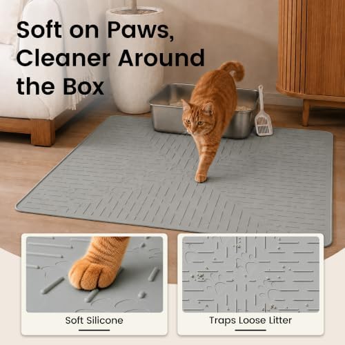 OHMO Large Cat Litter Mat, 31.5x23.6 Silicone Trapping Mat Grey - Image 3