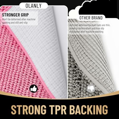 OLANLY Thick Chenille Bathroom Runner Rugs Mats 44x24, Hot Pink - Image 5