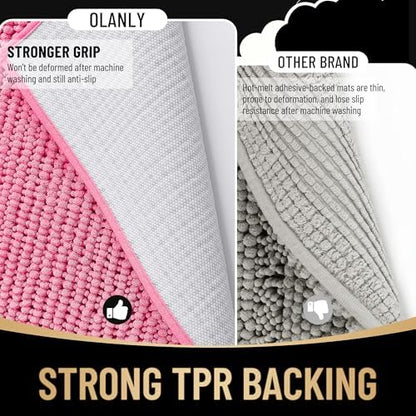 OLANLY Thick Chenille Bathroom Runner Rugs Mats 44x24, Hot Pink - Image 5