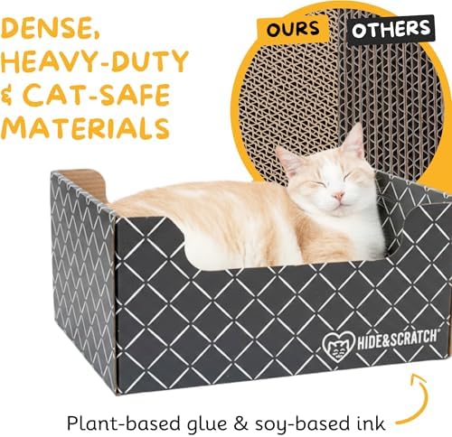 Hide & Scratch Cardboard Cat Scratcher Box & Bed Dark Grey Diamond Pad - Image 5