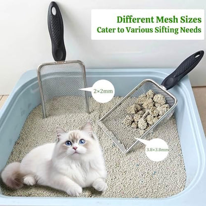 2 Packs Litter Scoop Stainless Steel Mesh Poop Scooper, Metal Litter Box Pooper - Image 7