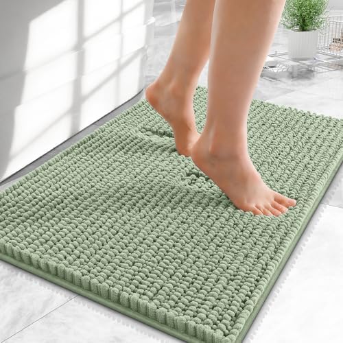 OLANLY Thick Chenille Small Bathroom Rugs Mats 24x16, Sage Green by OLANLY