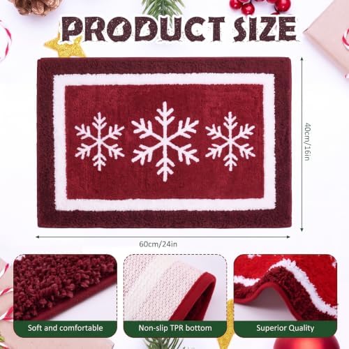 Boao Christmas Snowflake Bathroom Rug Winter Bath Mat 24"x16" - Image 2