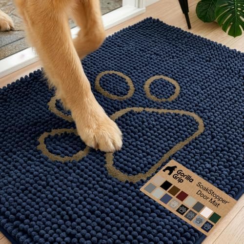 GORILLA GRIP SoakSTOPPER Dog Door Mat, Machine Wash and Dry, 24x17 Navy by GorillaGrip