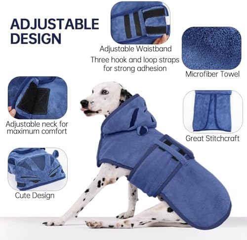 Dog Bathrobe, Fast Drying Coat, Super Absorbent Bath Towel Blue XS - Image 4