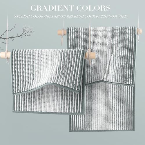 BSICPRO Bathroom Rugs Sets 2 Piece, Non Slip Striped Bath Mats, Light Gray - Image 4