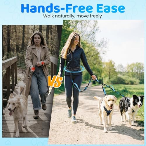 Hands Free Leash for 2 Large Dogs, No Tangle Waist Walking Bungee Leash - Image 3
