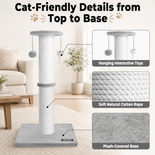 34"Tall Cat Scratching Post for Large Cats, Stable Base, Light Gray - Image 4