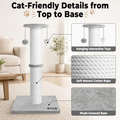 34"Tall Cat Scratching Post for Large Cats, Stable Base, Light Gray - Image 4