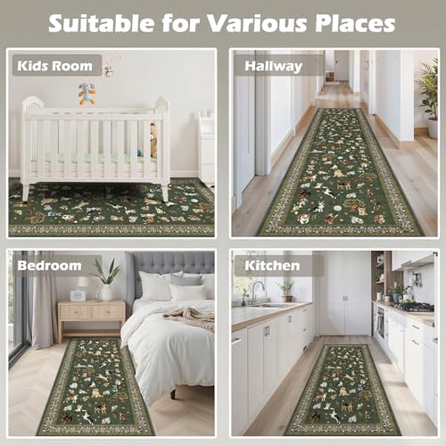 Dark Green Floral Hallway Runner Rug 2x6 - Image 4