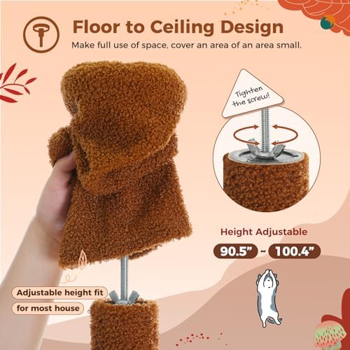 PEQULTI Floor to Ceiling Cat Tree, Height Adjustable 90.5-100.4'' - Image 5
