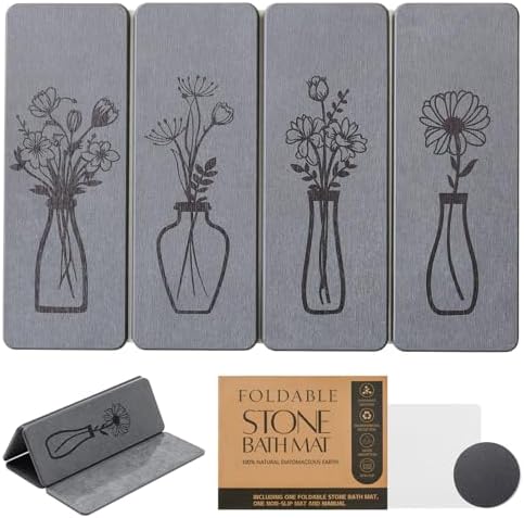 Gray Fast Drying Diatomaceous Foldable Stone Bath Mat by INFISIBLE