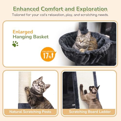 Globlazer Heavy Duty Cat Tree for Indoor Cats Large Adult, Dark Grey - Image 4