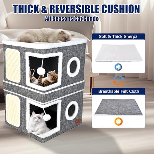 2-Story Cat House for Indoor Cats, Dual-Purpose Cave Bed - Image 6