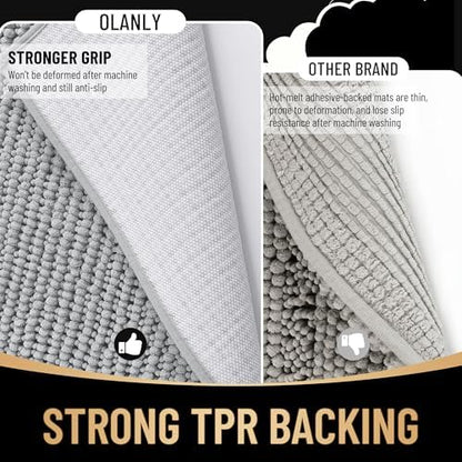 OLANLY Thick Chenille Large Bathroom Rugs Mats 70x46, Light Grey - Image 5