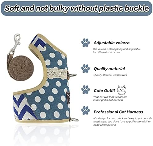 Cat Harness and Leash Set Escape Proof, Polka Dot Blue - Image 2