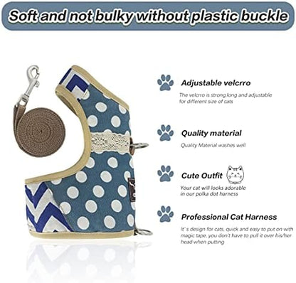 Cat Harness and Leash Set Escape Proof, Polka Dot Blue - Image 2