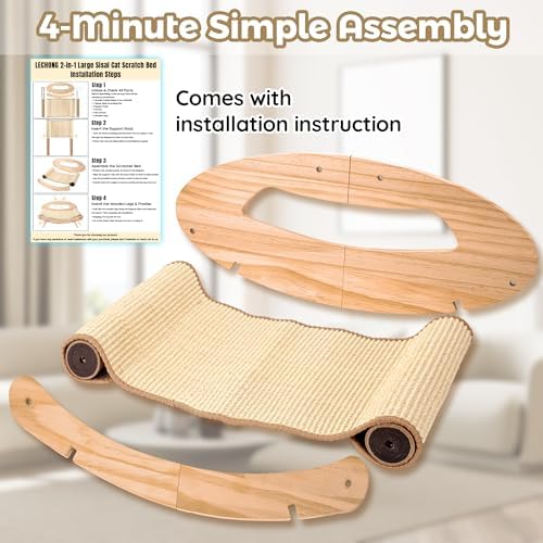 LECHONG 3-in-1 Large Sisal Cat Scratch Bed, Thicker Natural Sisal 22” Elevated - Image 6