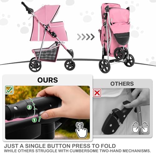 MoNiBloom Pet Stroller for Small/Medium Dogs and Cats up to 33 lbs - Image 4