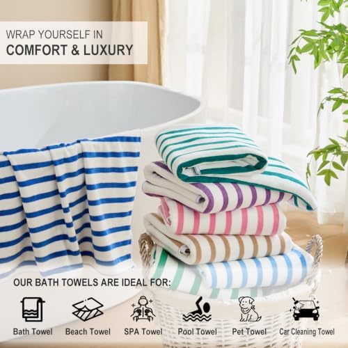 JML Microfiber Bath Towel Sets, 4 Pack, Cabana Stripe Coffee - Image 6
