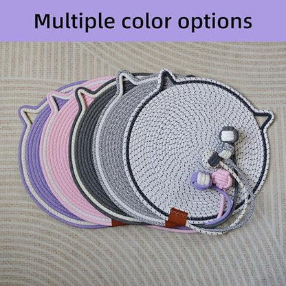 Cat Scratcher Mat 16.9'' Round Natural Cotton Rope Double-Sided - Image 5