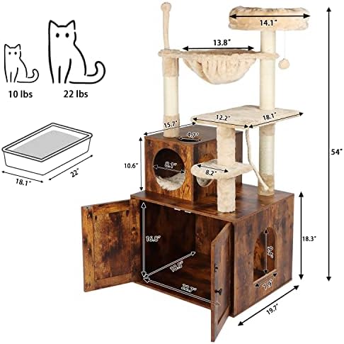 Timberer Cat Tree with Litter Box Enclosure, 2-in-1 Cat Tower - Image 3