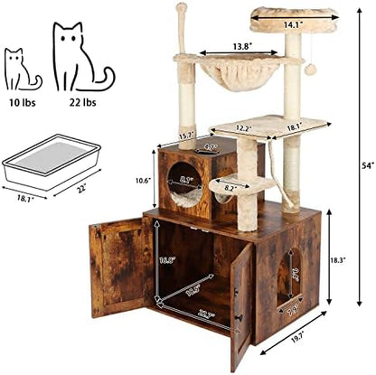 Timberer Cat Tree with Litter Box Enclosure, 2-in-1 Cat Tower - Image 3