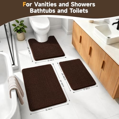 Ophanie Brown Bathroom Rugs Sets 3 Piece, Soft Chenille Bath Mat, Non Slip - Image 4