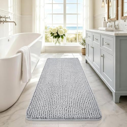 Ophanie Grey Bathroom Runner Rugs 60x24, Soft Chenille Bath Mat, Non Slip by Ophanie