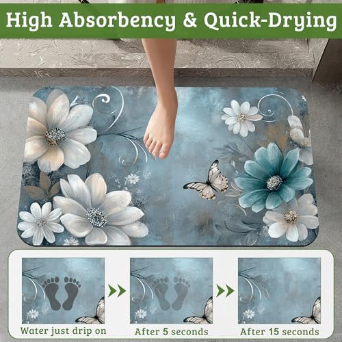 Floral Butterfly Bathroom Rugs Mat Non Slip Washable Quick Dry Absorbent Thin - Image 4