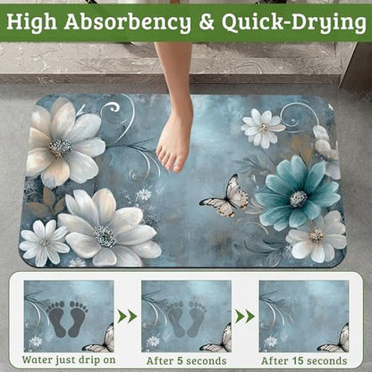 Floral Butterfly Bathroom Rugs Mat Non Slip Washable Quick Dry Absorbent Thin - Image 4