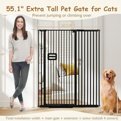55'' Extra Tall Cat Gate, 42.9"-46.9" Wide Auto Close Tall Pet Gate - Image 2