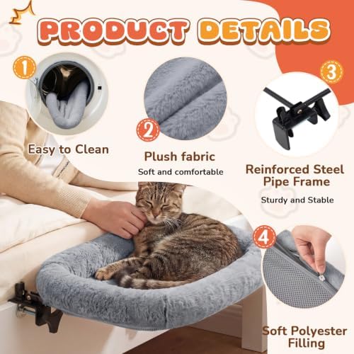 Lewtemi Bedside Pet Bed, Hanging Cat Hammock Attached to Bed or Desk - Image 5