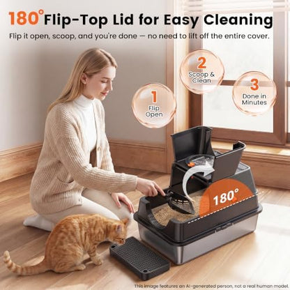 XL Enclosed Stainless Steel Litter Box - Image 3