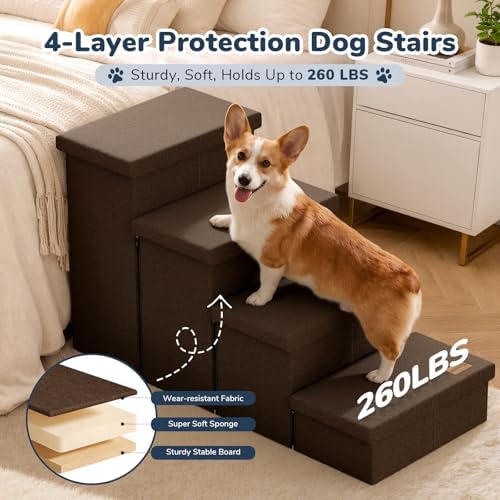 4-Step Wide Dog Stairs with Storage 23" H, Non-Slip Sturdy Pet Steps - Image 5